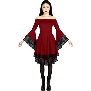 Whimsigoth Off Shoulder Pockets Wide Sleeve Gothic Dress